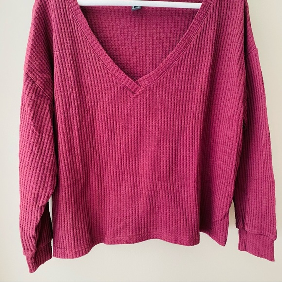 Forever 21 Waffle Knit Long Sleeve Top Maroon Sz Small - Picture 3 of 8